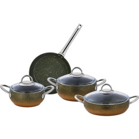 Resim Emsan Milet Granit Yüzeyli Gold Degrade 7 Parça Derin Tencere ve Güveç Seti, Döküm Kaplama, 18-26 cm, Fırına Dayanıklı 