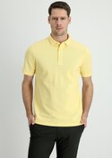Resim Açık Sarı Polo Yaka Slim Fit Dar Kesim Pamuk Tişört Kigili