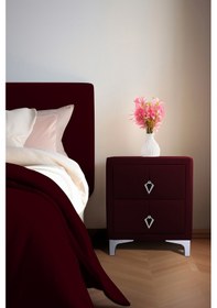 Resim Harmony Silver Iki Çekmeceli Komodin- Yatak Odası Kumaş Döşemeli 2 Kapaklı Komodin Modeli Bordo 