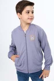 Resim Toontoy Koyu Gri Erkek Çocuk Kolej Yaka Fermuarlı Cepli Nakış Baskılı Örme Hırka - 2 İplik 