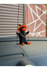 Resim 3dbaydesign Altın Zincirli Sallanan Şapkalı Ördek Yeni Trend Dikiz Ayna Süsü (siyah Turuncu ) 