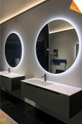 Resim Narkissos Dizayn 70 Cm Mavi Ledli Yuvarlak Banyo Aynası/ Makyaj Aynası/ Trafolu 