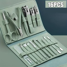 Resim 4/8/12/16 Adet Ev Kullanımı Çok Fonksiyonlu Paslanmaz Çelik Kulak Kaşığı Tırnak Makası Pedikür Tırnak Makası Seti Katlanabilir Çanta ile Manikür Kesici Kitleri 