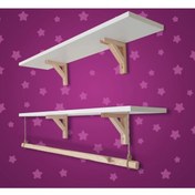 Resim 2'li Halatlı Askılı Ahşap-beyaz Dekoratif Duvar Rafı 80x20 Cm 