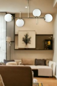 Resim Fer Avize Çello Modern Lüks Tasarım Gold Renk Beyaz Camlı Tavan Yemek Masası Üstü -Salon 4 lü Avize 