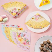 Resim 20 Adet/4 Renk Yuvarlak Çiçek Desenli Kağıt Peçete, Tek Kullanımlık Dessert ve Kekler için Kağıt Altlık, Düğün Partisi Masa Dekorasyonu ve Pasta Paketleme 