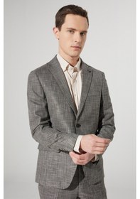 Resim AC&Co / Altınyıldız Classics Erkek Kahverengı Slim Fit Dar Kesim Mono Yaka Desenli Takım Elbise Kahverengi 