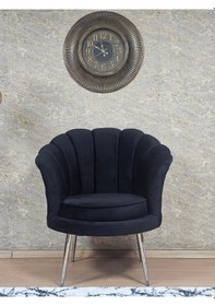 Resim Zafir Tekli İstiridye Krom Kaplama Sivriltme Ayak Çay Seti Koltuk Tekli Berjer , Balkon, Salon, Ofis Siyah 