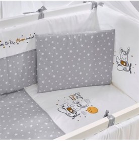 Resim Meltem Kids Moon Nakışlı Pamuklu Bebek Uyku Seti 60 x 120 CM Gri 