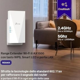 Resim RE500X, AX1500 Mbps Onemesh Wi-Fi 6 Menzil Genişletici, Geniş Bant/wi-Fi Genişletici, 1 Gigabit Bağlantı Noktası ile Güçlendirici/hotspot, Dahili Erişim Noktası Modu 