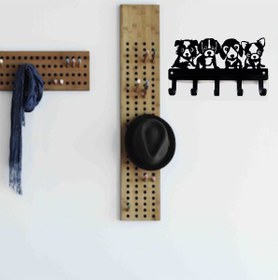 Resim Sevimli Köpekler Metal Anahtar Askılığı - 20x11 cm / Siyah 