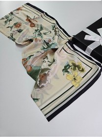 Resim Miorel Scarfs Yeni Sezon Çiçek Desen Vual İpek Şal Fular Silk Scarfs Shawl Hijab Krem 