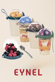 Resim Eynel 1 Adet Take N Go Kaşıklı Hazneli Meyveli Yoğurt Kutusu Piknik Iş Atıştırmalık Müsli Granola Süt 