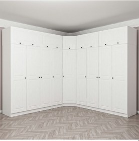 Resim Minar Kale190 9 Kapaklı 4ç Köşe Dolap + Yüklük Beyaz Mebran 255cm 