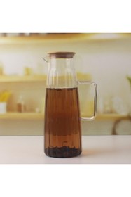 Resim Hype Store Bambu Kapaklı Borosilikat Cam Yağdanlık ve Sürahi | 1000ml (11x26cm) Çok Amaçlı İçecek ve Sıvı Gıda 