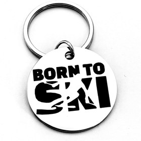 Resim Paslanmaz Çelik Kayak Anahtarlık - "Kayak Yapmak İçin Doğmuş" Dairesel Tasarım, Kayakçı Silüeti ile Yüzen Açık Halka Kapatma, Kayak Tutkunları için Dayanıklı Hediye, Arkadaşlar & Aile, Kış Aksesuarları, Seyahat Gereçleri, Kalın Harflemeli, Cilalı Yüzey, Temalı Aksesuar, Spor Fanları 