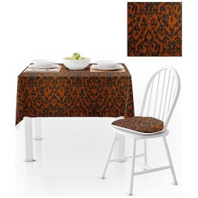 Resim Damask Desenli Turuncu Dijital Baskılı Süet Dokuma Masa Örtüsü 140x260 