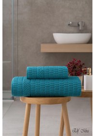 Resim Banyo Havlu Seti %100 Pamuk 2 Parça 50 90 + 90 150 Cm Soft Comfort Yeşil 