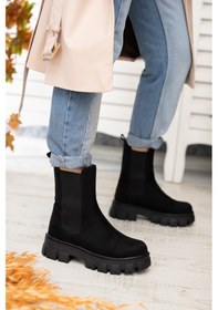 Resim Senni Siyah Süet Yandan Lastikli Kalın Taban Günlük Bot Siyah 