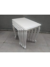 Resim Bengi Ticaret Zigon Sehpa Lükens Aslan Oymalı Klasik Model Parlak Beyaz Kayın Torna Ayak El Yapım 