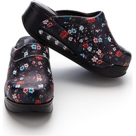 Resim Drmoon Çiçek Desenli Airmax Taban Hakiki Deri Sabo Kadın Terlik Siyah 