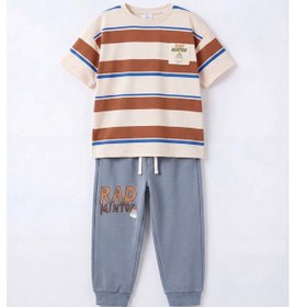 Resim Magu Erkek Çocuk Çizgili T-shirt Jogger Pantolon Takım Çok Renkli 