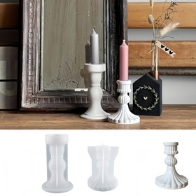 Resim 2'li Set Retro Roma Sütunu Mumluk Kalıbı, Reçine Döküm Kalıbı, DIY Düzensiz Silindir Alçı Kalıp, El Yapımı Alçı Mumluk Kalıbı, Ev Dekorasyon Malzemeleri 