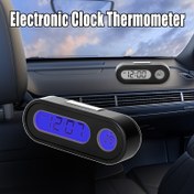 Resim Kara mini elektronik araba saati, Işıklı iç mekan termometresi, LCD arka ışık dijital ekranlı araç aksesuarları 