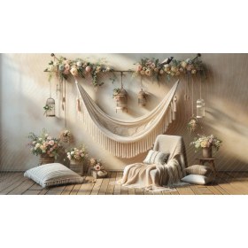 Resim Venspor Romantik Çiçekli Hamak Arkaplan 200 x 150 cm Fon Duvar Örtüsü 