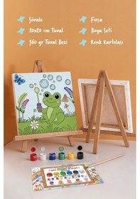 Resim Sevimli Kurbağa Temalı Çocuk Boyama Tuvali Şövaleli Eğitici Boyama Seti 20x20 Cm 