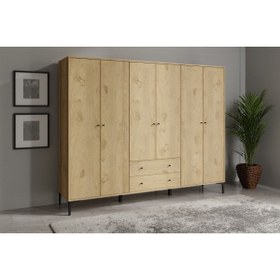 Resim VENATTO Focus 6 Kapılı,2 Çekmeceli,10 Raf Bölmeli Gardırop/ Dolap R: Meşe (%100MDF) 