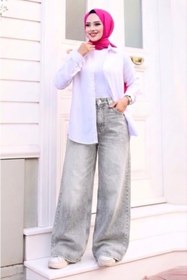 Resim Tesettür Diyarı Kadın Retro Baggy Kot Pantolon- Gri 