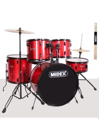 Resim Midex CD900X-RD 22'' Yetişkin Akustik Bateri Davul Seti 22B-13T-12T-16F-14S (5 Parça) 