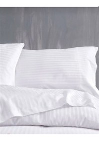 Resim Çizgili Saten Beyaz 2 Adet 50x70 Yastık Kılıfı 