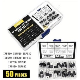 Resim Chuangyinshop 50 Adet Vanyky Mos Fet Kiti 10 Farklı Değer Irf510 Irf840 Elektronik Projeler Saklama Kutusu 