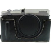 Resim Butu Fujifilm X-e4 İçin Pu Deri Kamera Alt Kasa Pil Açma Tasarımı Koruyucu Yarım Gövde Kapağı - Siyah 