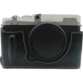 Resim Butu Fujifilm X-e4 İçin Pu Deri Kamera Alt Kasa Pil Açma Tasarımı Koruyucu Yarım Gövde Kapağı - Siyah 
