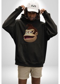 Resim Maymun Krallığı Kadın Erkek Siyah Kapüşonlu Sweatshirt Hoodie Siyah 
