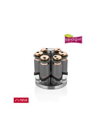 Resim Neva N2747 Grizay Sweet Premium 6Lı Baharat Seti Yuvarlak Dönerli Gri - Bakır 