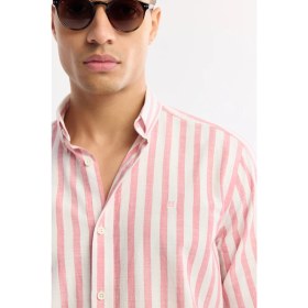 Resim AVVA Erkek Kırmızı Düğmeli Yaka Çizgili %100 Pamuk Comfort Fit Gömlek A51Y2167 