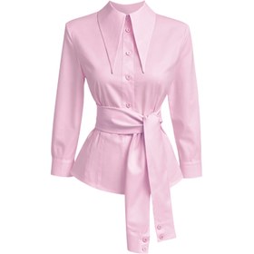 Resim BELİ KUŞAK DETAY TASARIM COTTON GÖMLEK PEMBE - 42 / Pembe 
