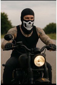 Resim Termal Siyah Kar Maskesi Kurukafa Desenli Siyah Beyaz 