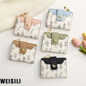 Resim 1 adet Zarif Çiçek Desenli Kadın Mini Cüzdan - Snap Kapatma, Kartlar ve Madeni Paralar için İdeal, Sarı Detaylı Açık Mavi, Polyester Astar, Fermuarlı Cep, Günlük Stil, Madeni Para Kılıfı | Çiçek Cüzdanı | Fermuarlı Cüzdan 