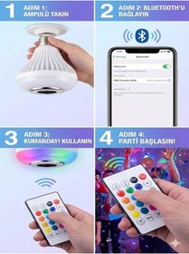 Resim Pratikoba Bluetooth Rgb Led Hoparlörlü Akıllı Ampul - Renkli Müzikli A Ve Kumanda 