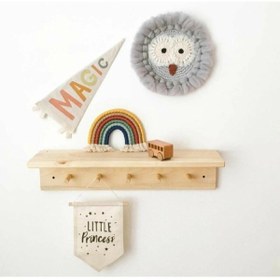 Resim Ahşap Dekoratif Askılı Raf Bebek Çocuk Odası Raf 60 cm 