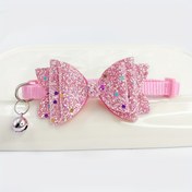 Resim Parlak Pembe Pullu Fiyonk ve Zil ile Ayarlanabilir Evcil Hayvan Tasması - Küçük Köpekler ve Kediler için Sevimli Polyester Aksesuar, Kedi Aksesuarı | Dekoratif Evcil Hayvan Tasması | Dayanıklı Evcil Hayvan Giyimi 