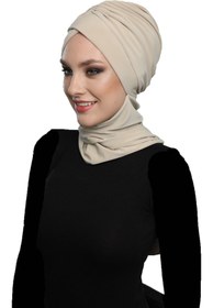 Resim elysianfidan Kardelen Atkılı Astarlı Bej Hazır Türban Tesettür Havuz Ve Dış Bone 