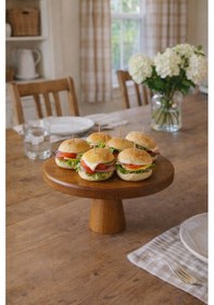 Resim Justwood Mini 20 Cm Ahşap Konik Ayaklı Yuvarlak Pasta Kurabiye Sunum Servis Tabağı Kahverengi 