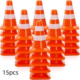 Resim 15 Adet Mini Plastik Trafik Konisi, 1.4 İnç Güvenlik Yol Bariyeri İşaretleri, Mikro Peyzaj, Kum Masası, Mühendislik, İnşaat Oyunu İçin Küçük Ölçekli Model 