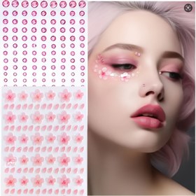 Resim 2 adet pembe kiraz çiçeği yüz makyajı göz makyajı çıkartmaları, pembe antika sahne şeftali çiçeği makyaj çıkartmaları, çiçek gözyaşı süslemeleri 